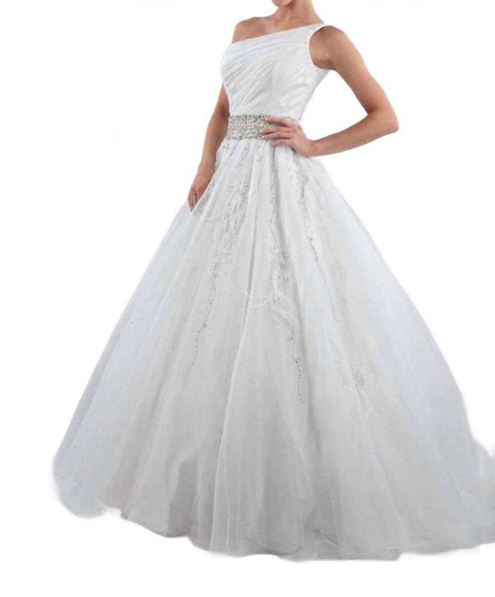 NEW IMPRESSION BRIDAL one-shoulder wedding ball gown in ivory